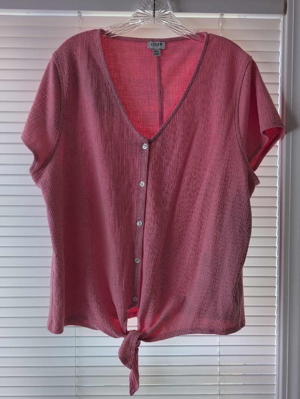 J. Crew Rose Pink Short-Sleeve Button Front Tie-Hem Blouse